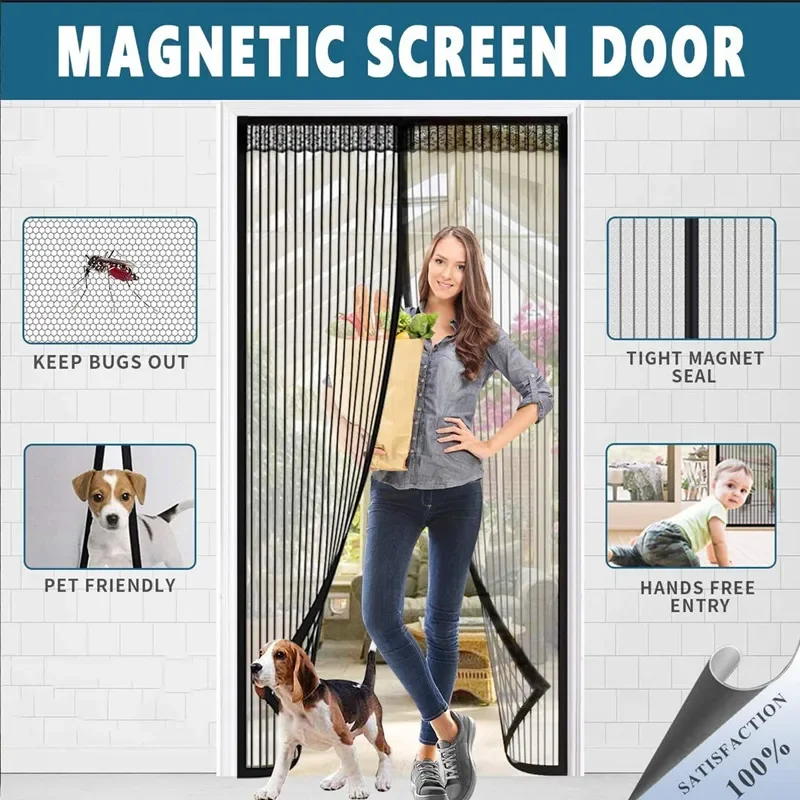 Tool-free Magnetic Mosquito Net Summer Anti Bug Fly Door Curtains Mesh Automatic Closing Door Screen Kitchen Sticker Curtain