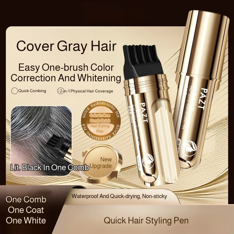 20ml Portable Hair Root Touch-Up Pen,Disposable Coloring Pen with Comb Teeth,Temporary White Hair Coverage,Non-Fading,for Travel