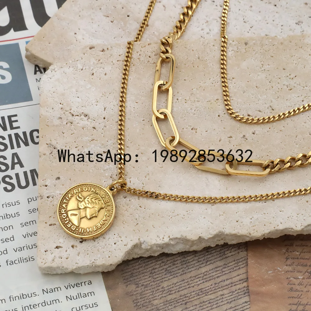 Retrostacking titanium steel clavicle chain 18k multi-layer round brand portrait pendant necklace for women easiest for match