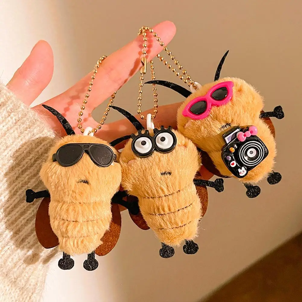 Funny Cockroach Plush Keychain Cute Glasses Insect Stuffed Doll Bag Pendant Novelty Keyring Prank Gift For Friends  ﻿