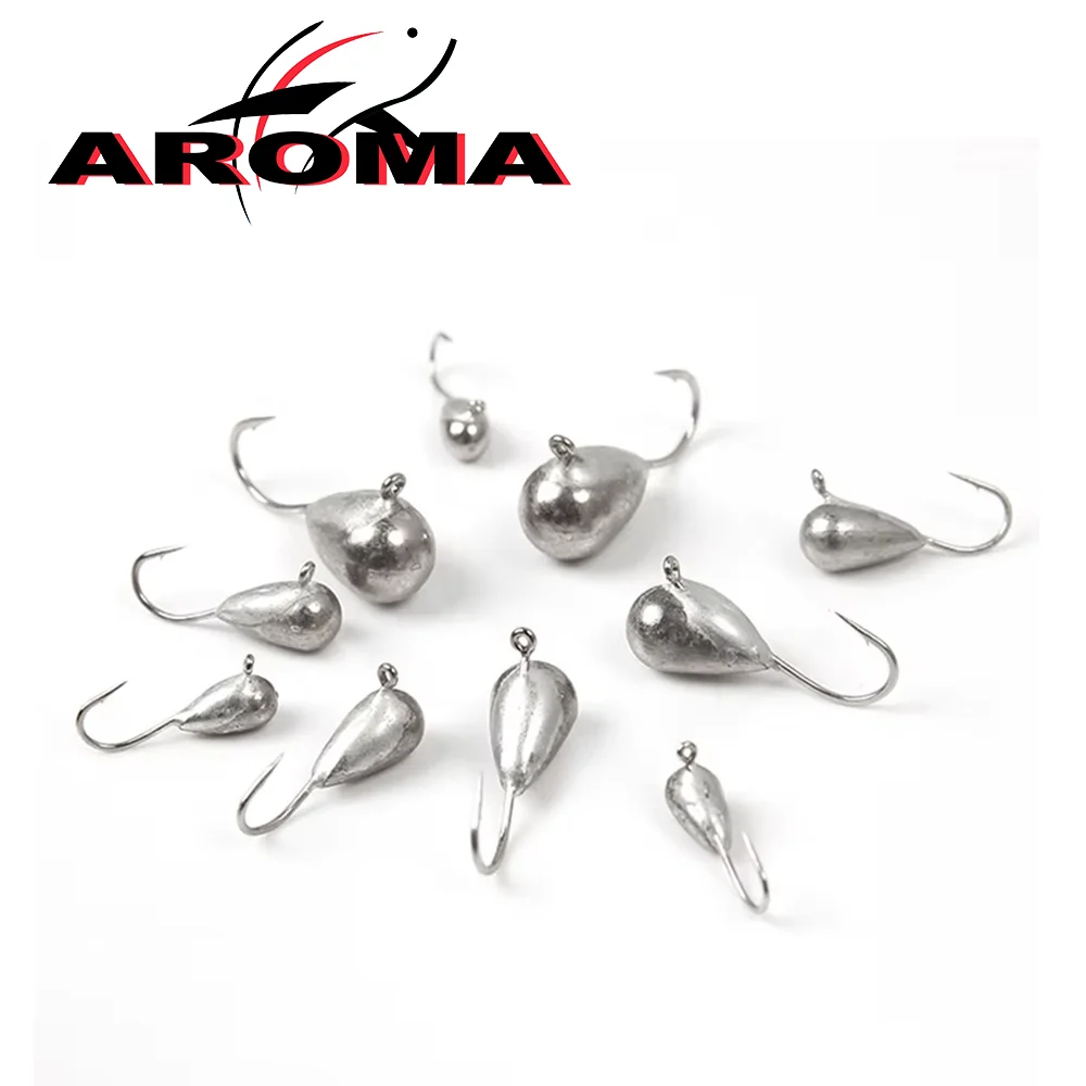 

AROMA Ice Fishing Tear Drop Jig Primary Color Tungsten Ice Fishing Hayabusa Hook Tungsten Ball Jig Head Deep Water Soft Lure