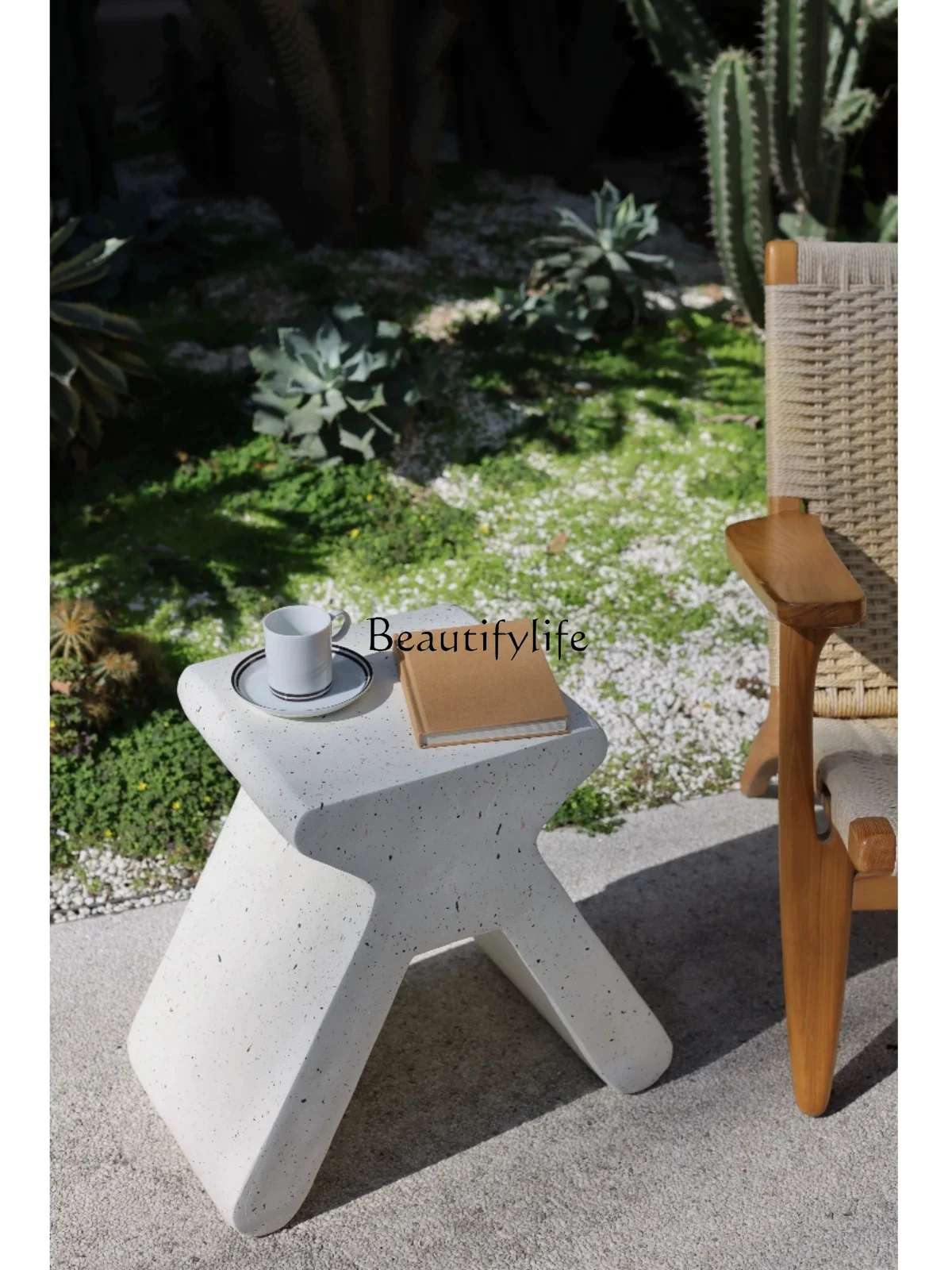 White Shaped Imitation Terrazzo Minimalistic Modern Side Table Art Design Cute