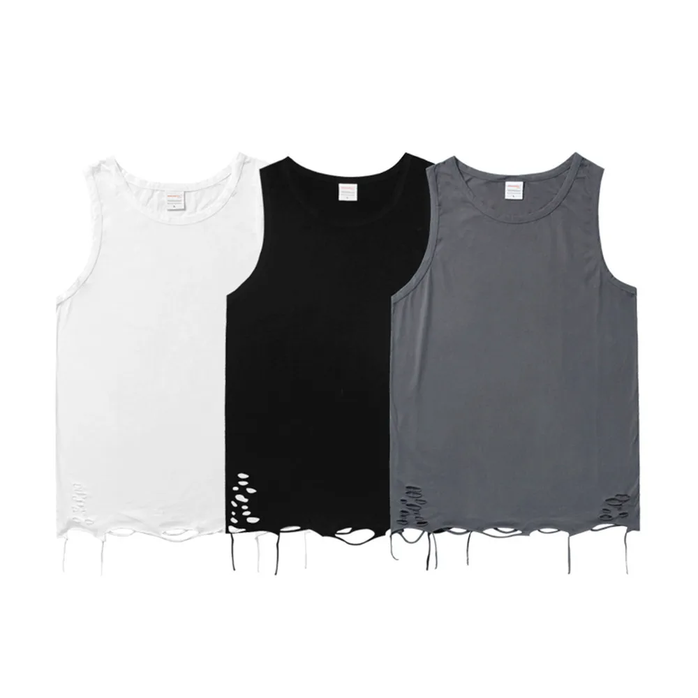 

Mens Vest Minimalist Solid Perforated Casual Sleeveless Summer Street Trend Loose Layered Bottom T-shirt for Men