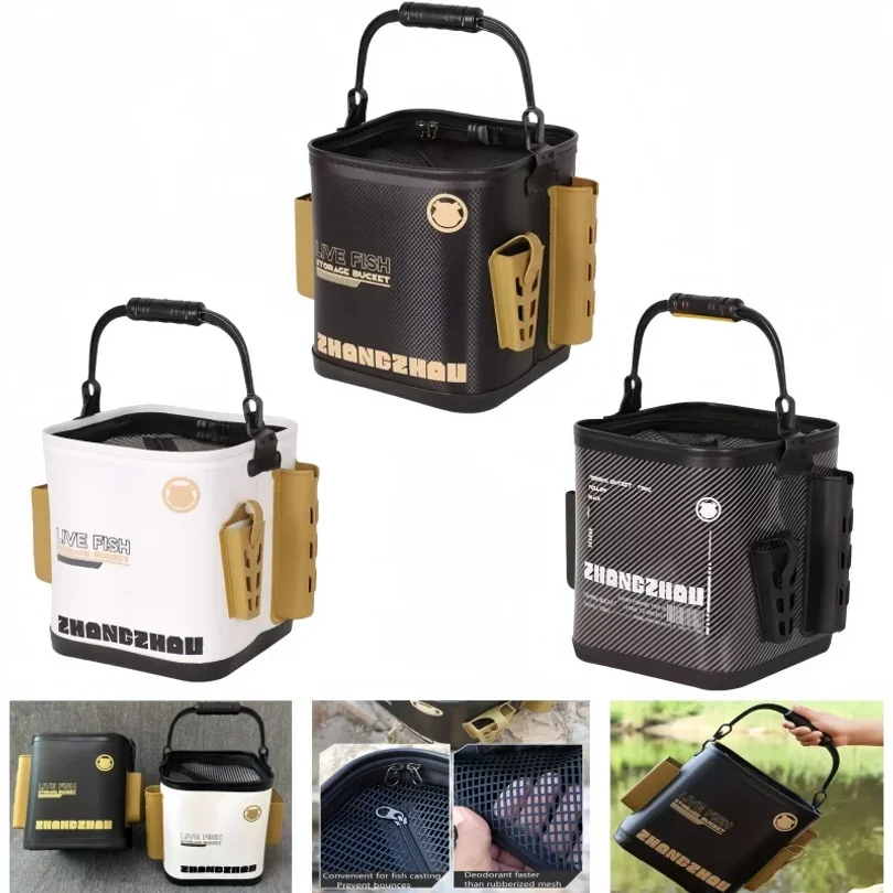 EVA Fishing Bucket Foldable Live Fish Transport Box With Net Rope For Outdoor Camping Water Storage Bait Barrel Keeping Fresh
