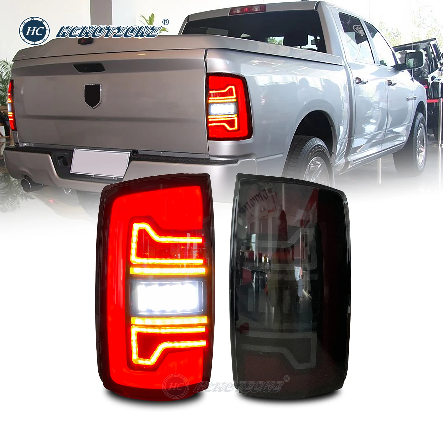 

HCMOTIONZ Tail Lights for Dodge Ram1500 2002-2006 3rd Gen LED Rear Lamps Assembly DRL Animation Sequential Car Back Lights