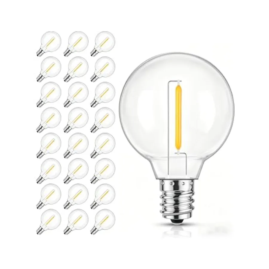 Replacement Light, 25 Pack E12 Screw Base Clear Globe Bulbs for Outdoor String Lights, 0.6W Shatterproof Dimmable Light Bulbs f