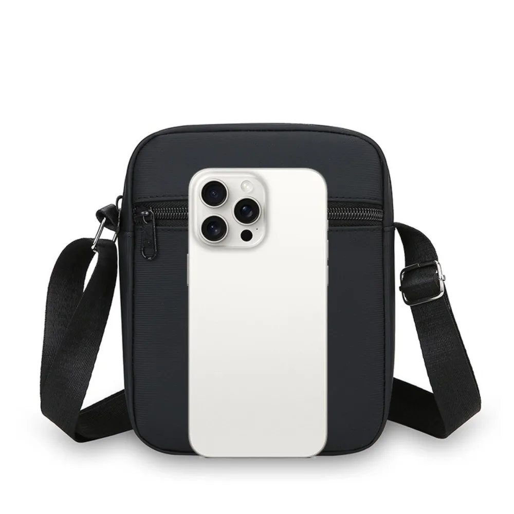 Simple PU Shoulder Bag Black Adjustable Mobile Phone Bag Multiple Compartments Waterproof Crossbody Bag for Men