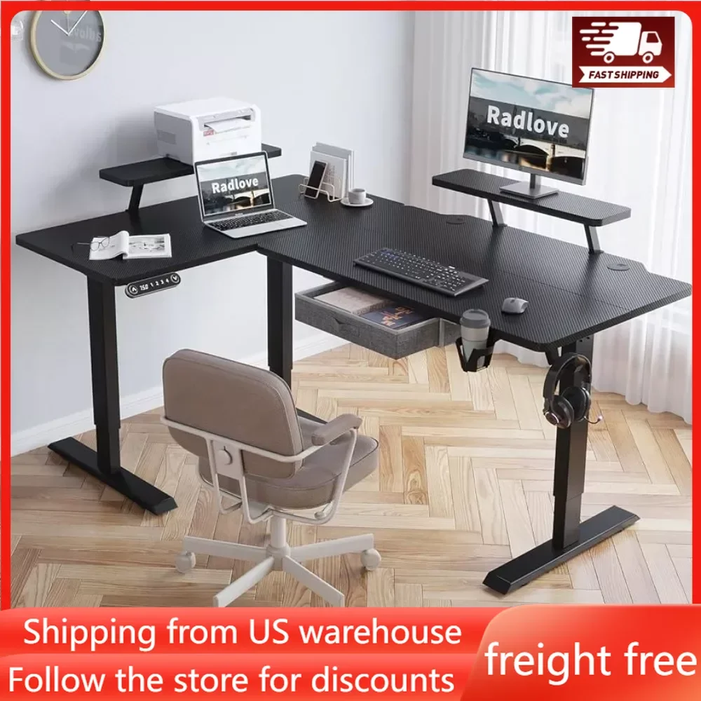 

63-Inch Large Electric Height Adjustable Computer L-Shaped Desk with Memory Controller Corner Standing Desk Modern Workstation