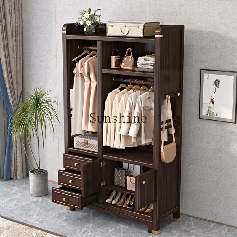 New Chinese-style solid wood coat rack, home change shoe stool integrated entrance storage storage cabinet