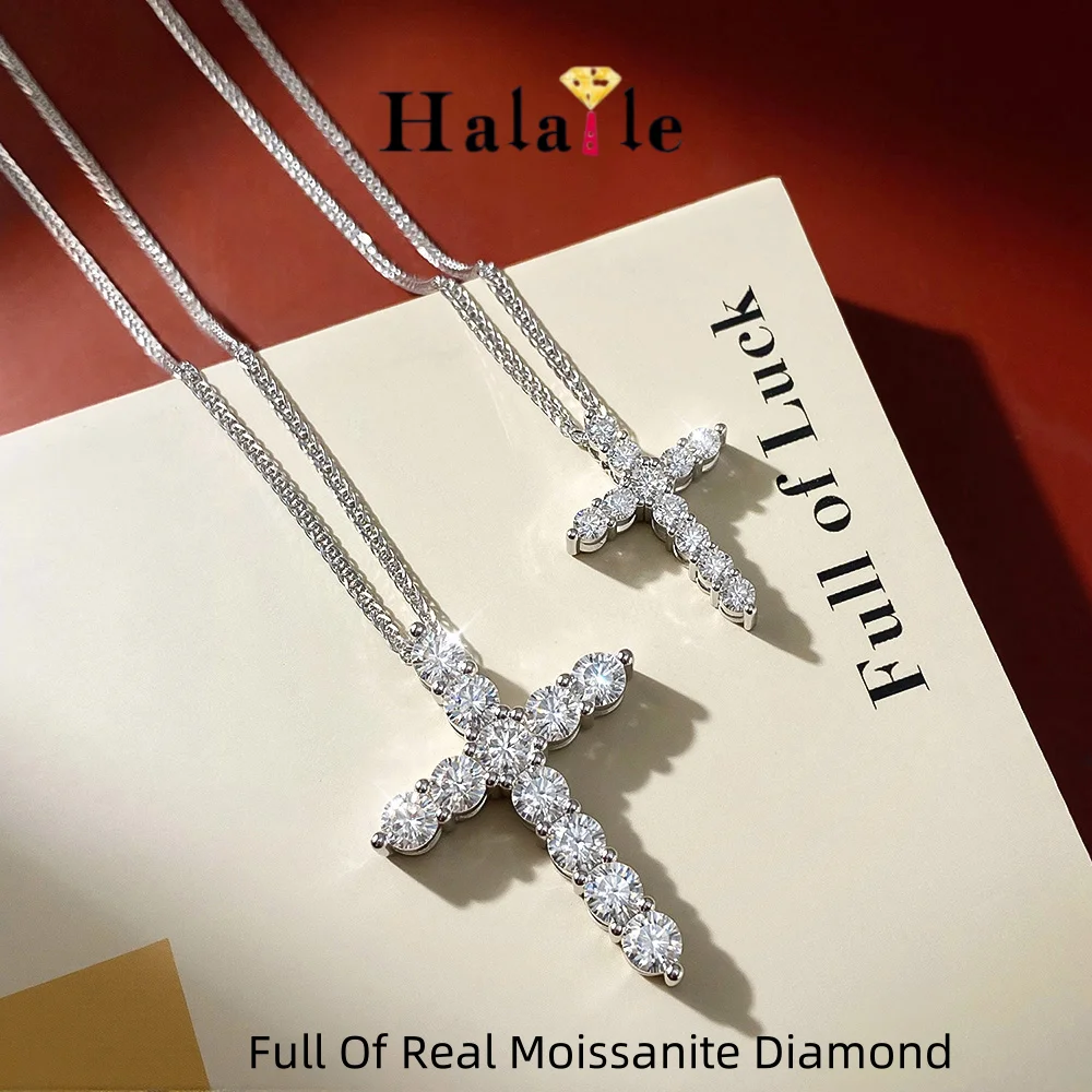 

Halaile 2,5 мм 0,66-5,5 карата муассанитовый крест ожерелье для мужчин женщин влюбленных стерлинговое серебро S925 сверкающие ювелирные изделия модная вечеринка