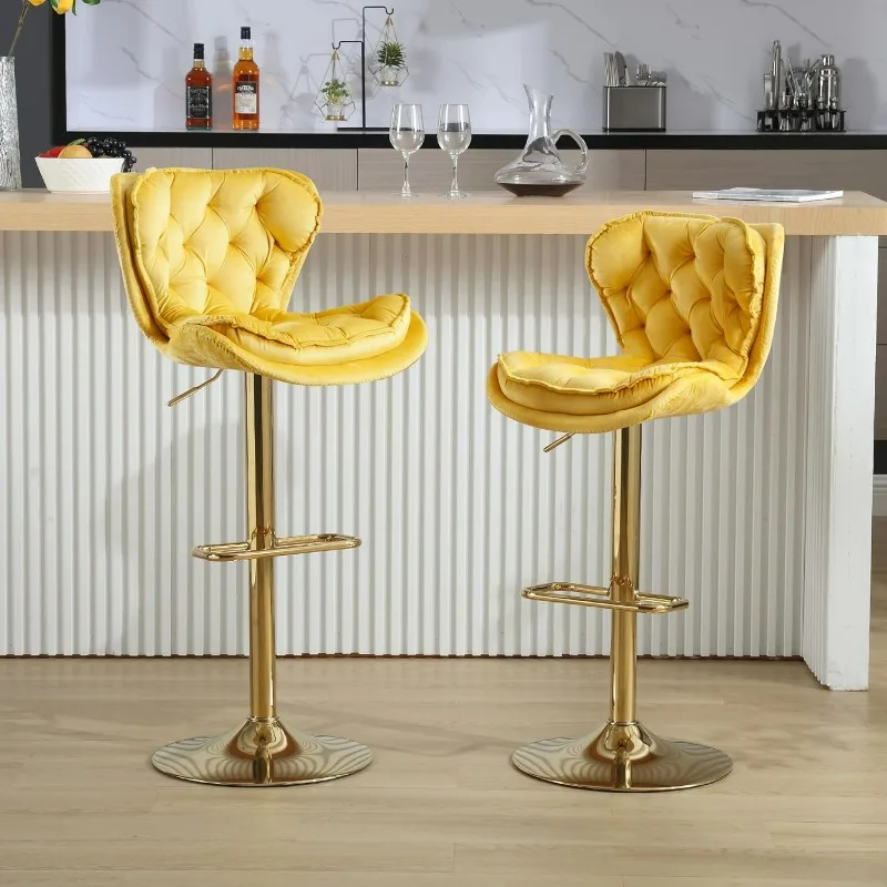 

Bar Stools Set of 2, Modern Upholstered Barstools with Backrest, Velvet Swivel Stool with Golden Base, Adjustable Bar Chair