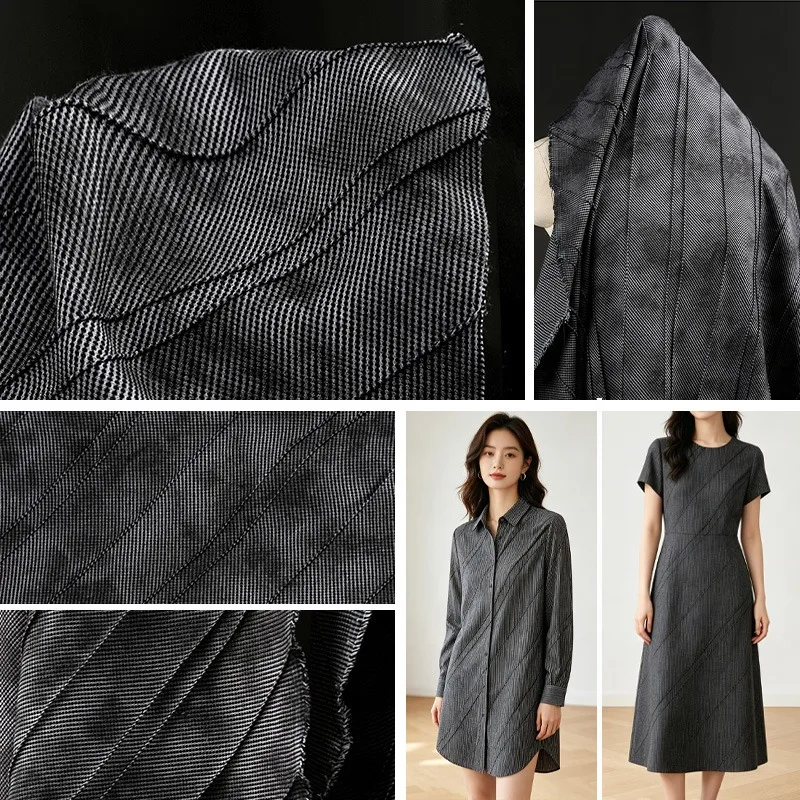 50x140cm Retro Sle Dyed Texture Cotton Fabric for Sewing Clothing Design DIY Bag Ing Heavy Emed Slanted Stitch Pleated Fabric