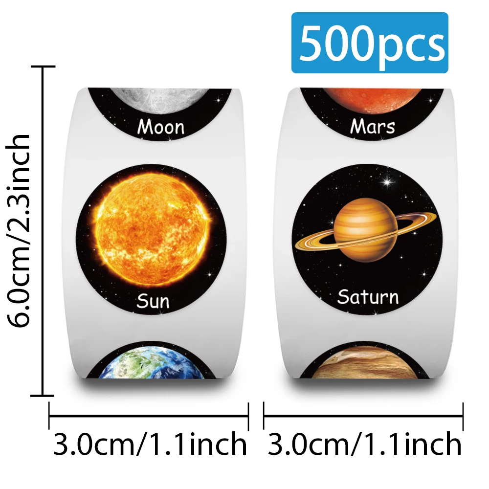 500Pcs/Roll Schattige Cartoon Out Ruimte Planeten Stickers Kinderen Studenten Belonen Bagage Laptop Gitaar Vinyl Emblemen (10 Patronen)