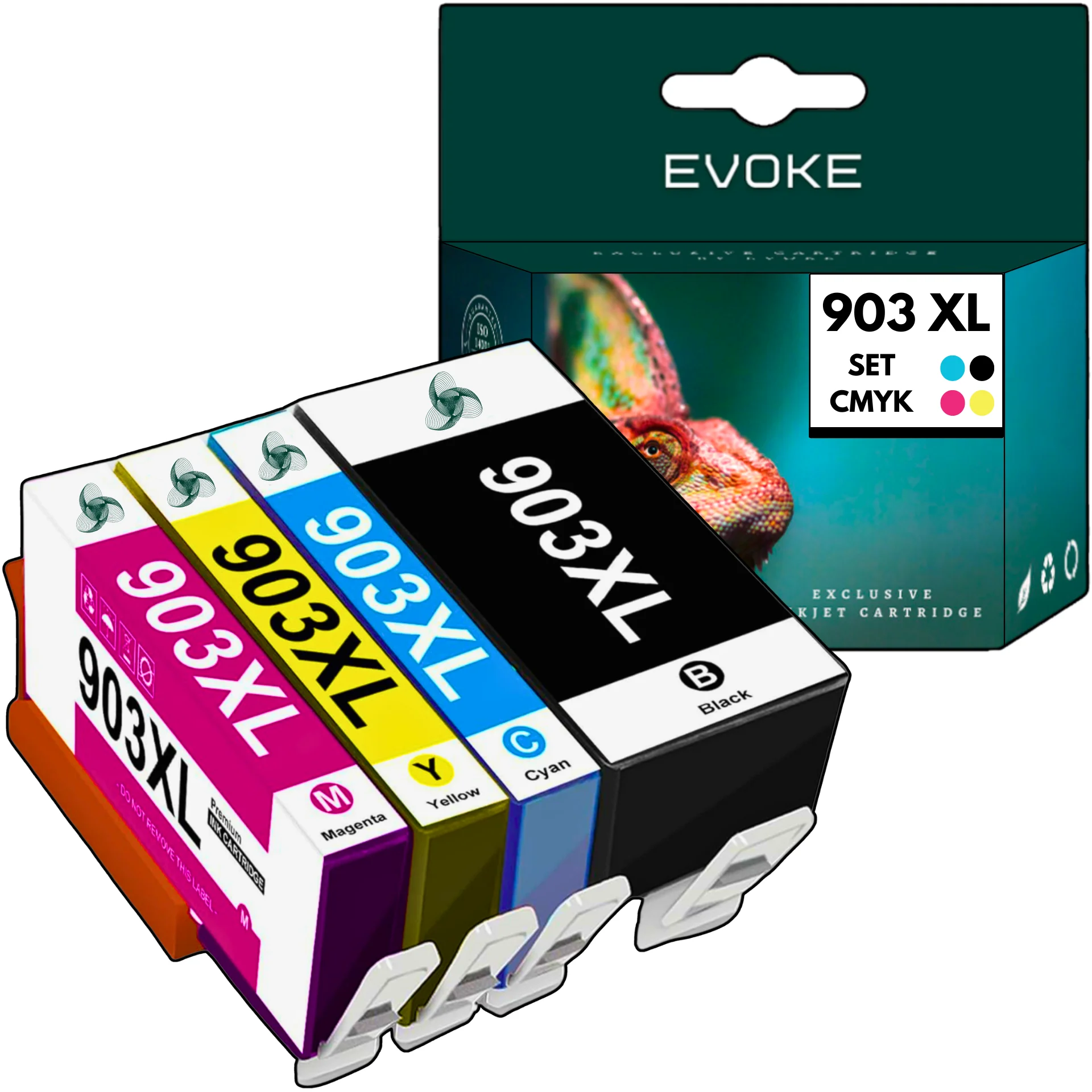 Evoke Compatibele Inkt voor Hp 903XL Hp903 T6M15Ae T6M03Ae T6M07Ae T6M11Ae 3Hz51Ae 4X Cmyk: Zwart, Cyaan, Magenta, Geel 89 ml 5530 Pagina's Officejet Pro 6860 6868 6900 6950 6960 6968 6970 6975 6978