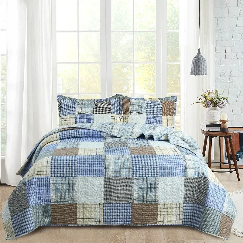 

Checkered Flower Embroidery Summer Quilt 1/2/3 Pcs Set Princess Quilted Bedspread Air-conditioning Blanket Comforter Bedding Set