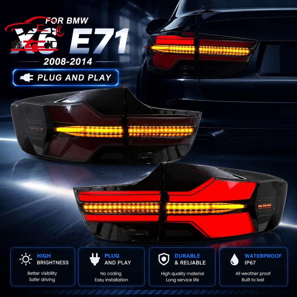

Car LED Headlight Parts For BMW X6 E71 2008-2014 Fog DRL Brake Turn Signal Lamp Plug And Play