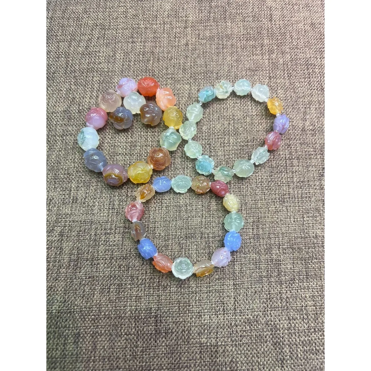 Artisan Stone Palm Stone Alashan Agate, 5pcs Glass Vial Display, 10-15mm Unpolished, Rock Collection-Candy Agate