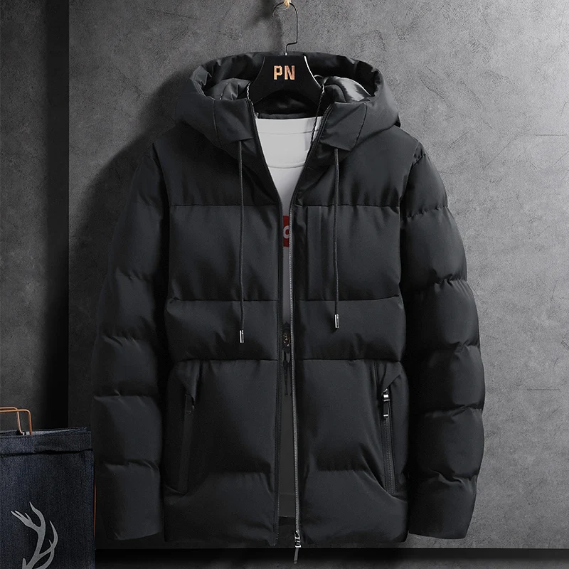 

Men's Winter Cottonpadded Warm Coat Casual Jaet Stand Fit Thiened Hooded Zipper Youth Faion for Casual Ocns