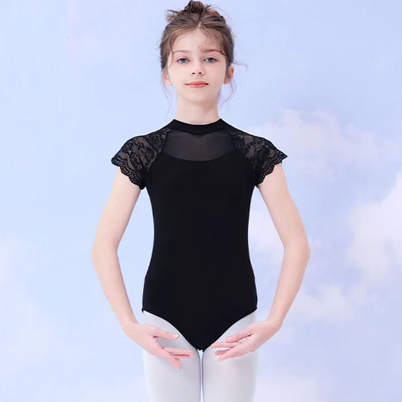 

Black Lace Short Ballet New Gymnastics Leotard Girls Ballet Dress Dancing Kids Dance Wear Skating Dresses for Girls Bodysuit