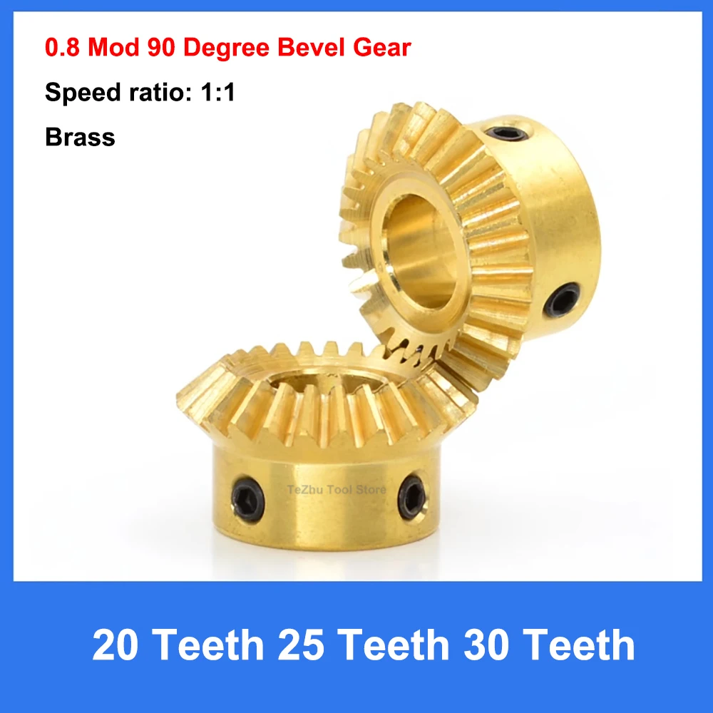 1Pcs Single Brass Bevel Gear 0.8 Mod 1:1 20/25/30 Teeth 90 Degree Right Angle Transmission Parts Machine Parts DIY