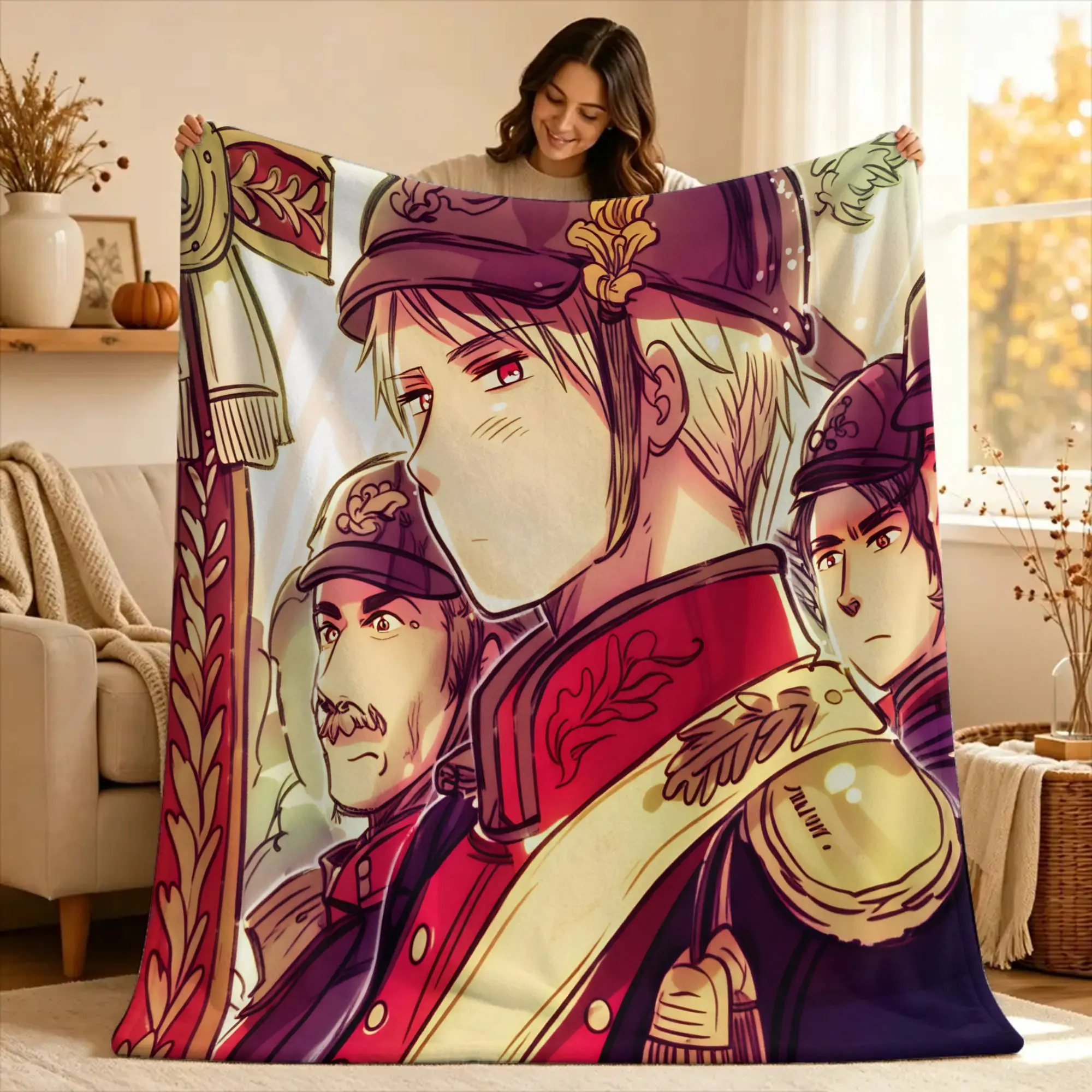 Warm Soft Blanket Airplane Travel P-Prussia hetalia Throw Blanket  Flannel Bedspread For Couch Bed Aesthetic Sofa Bed Cover