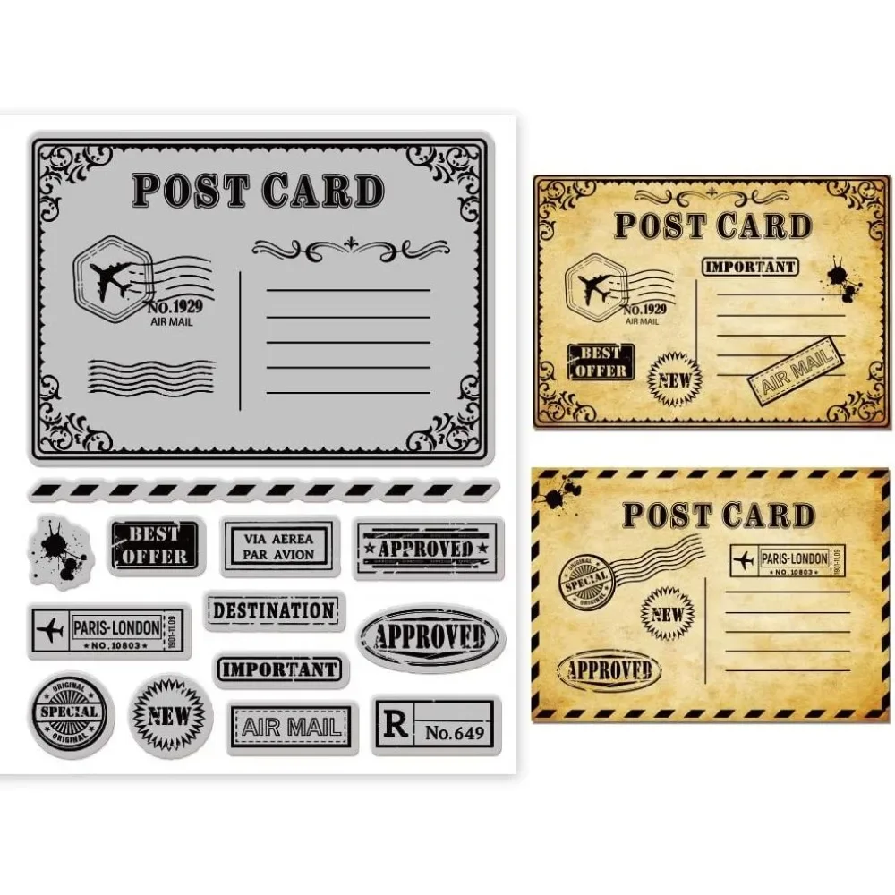 Vintage Postcard Cling Rubber Stamp Postage Postmark 7.1x8.7inch Cling Stamps Embossing Stamp Seal for DIY Scrapbooking