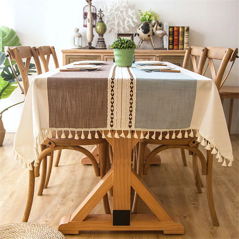 

Nordic Tablecloth for table Stripe Decorative Linen Rectangular Tablecloth with Tassel Wedding Dining Table Cover Tea Cloth