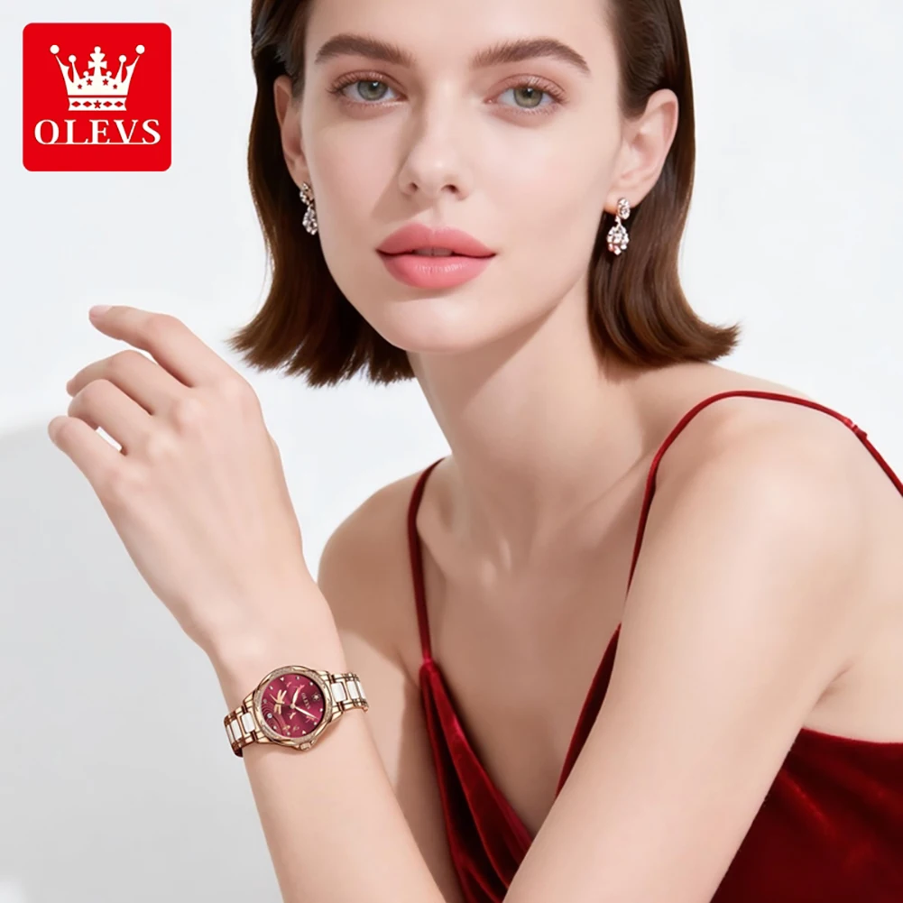 OLEVS 6610 Elegance Women Mechanical Movement Watch Waterproof Rose Gold Ceramic Bracelet Luminous Brand Original Women Watch