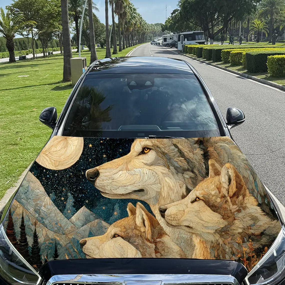 

Majestic Brown Wolf Car Hood Stickers - Self-Adhesive, Waterproof and Durable Vinyl Wrap, Decorate And Protect Your Car, Fit For