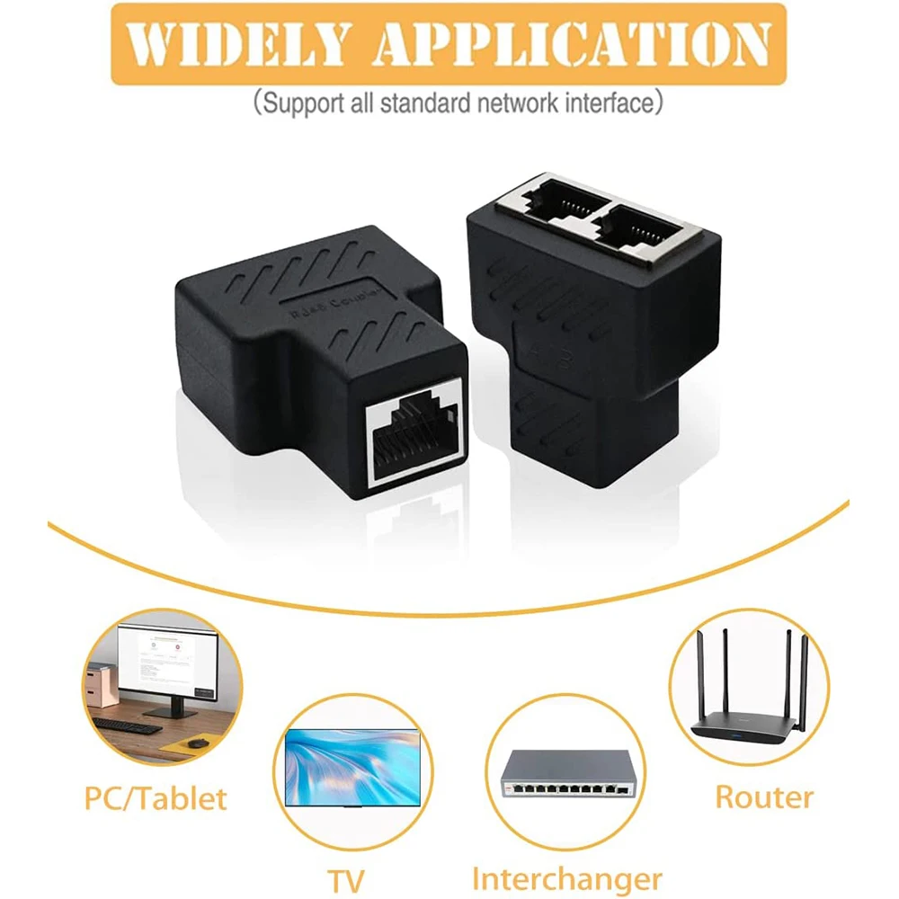 Hoolnx RJ45 Ethernet Splitter adaptador, 1 a 2 conector extensor de red hembra a 2 hembra 8P8C enchufe de extensión acoplador LAN