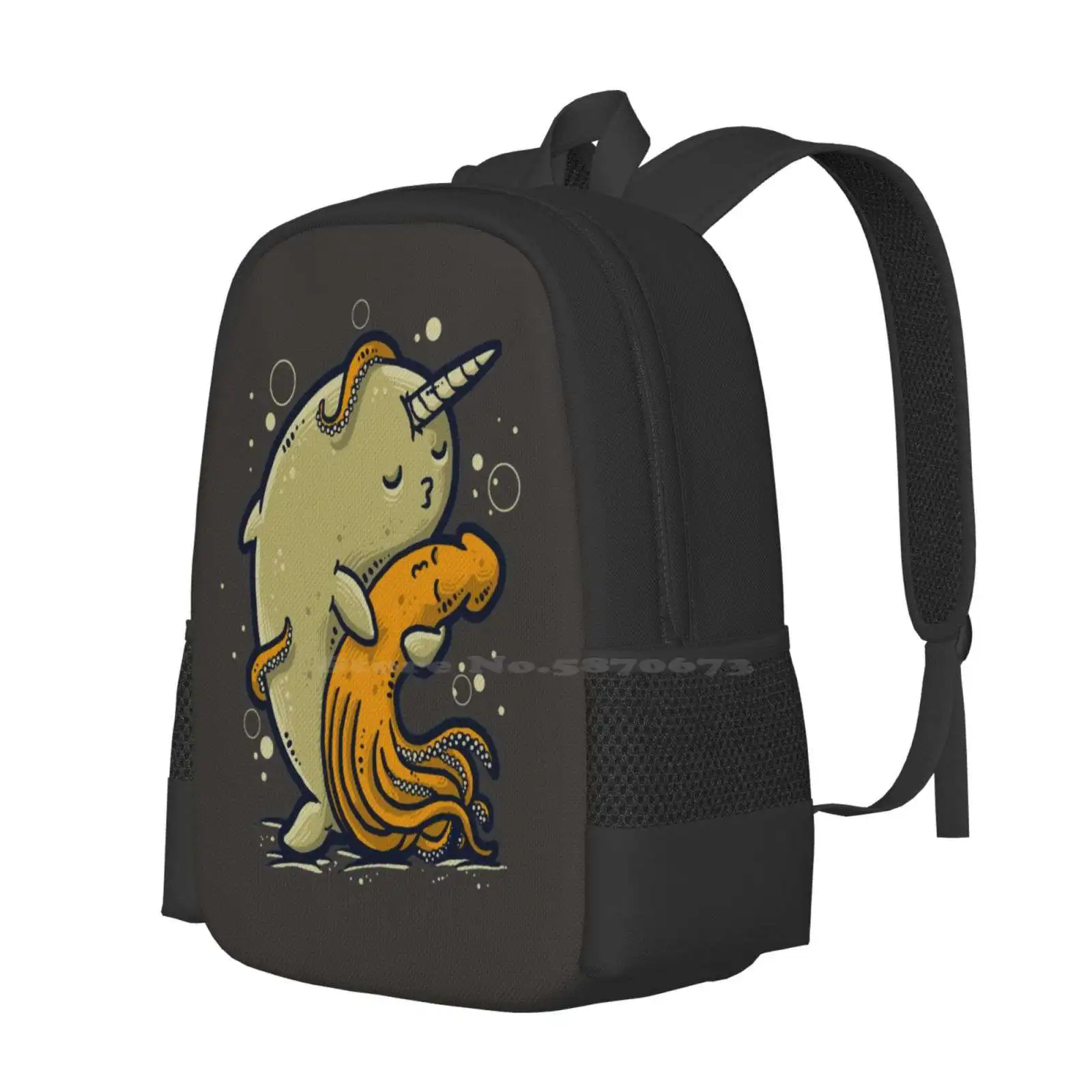 The Kiss New Arrivals Unisex Bags Student Bag Backpack Animals Cute Sea Ocean Water Kiss Love Narwhal Squid Nature Kids