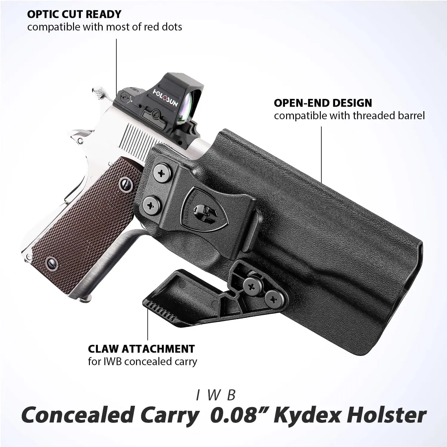 حافظة Fit No Rail مقاس 5 بوصات 1911: حافظة IWB Kydex، كولت/كيمبر/تيسا/S&W/Ruger/Sig/RIA/Springfield-حافظة حمل مخفية، اليد اليمنى