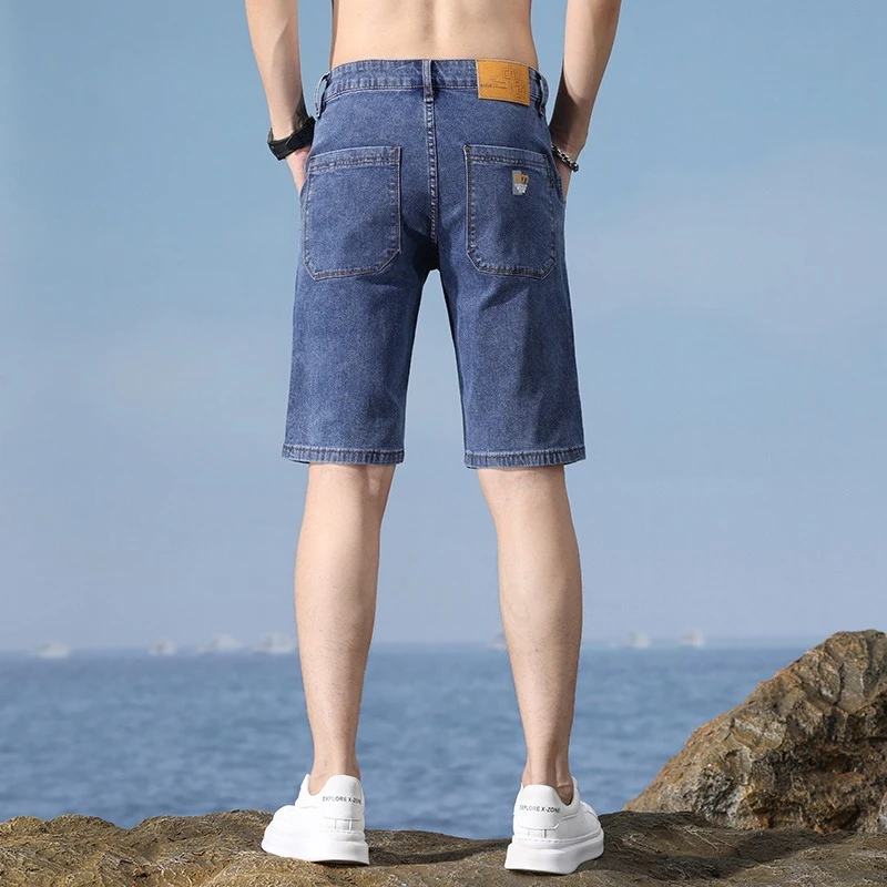 ฤดูร้อนใหม่ตรงกางเกงยีนส์ผู้ชายกางเกงขาสั้นยืดนุ่ม Multi-Pocket Casual กางเกงยีนส์สั้นแฟชั่นล้างบางกางเกงขาสั้นชายเกาหลี
