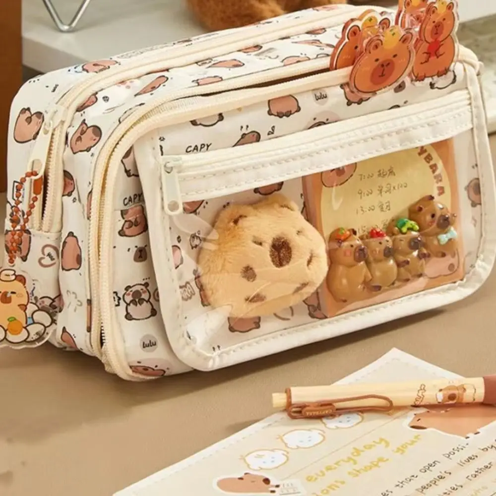 

Creative Multi-layer Capybara Stationery Bag Multifunctional Large Capacity Pen Bag Cartoon Kawaii Pencil Case School Supplies