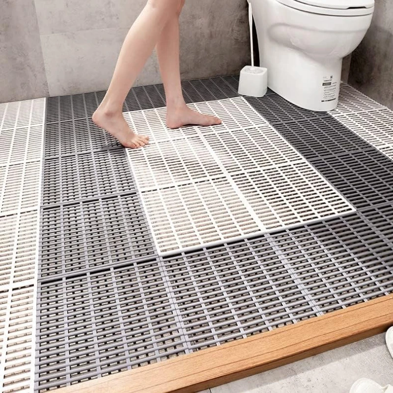 TPE Non-Slip Shower Mat Interlocking Drainage Floor Tile Quick-Dry Cuttabl Bathroom Toilet Balcony Waterproof Anti-Skid Flooring
