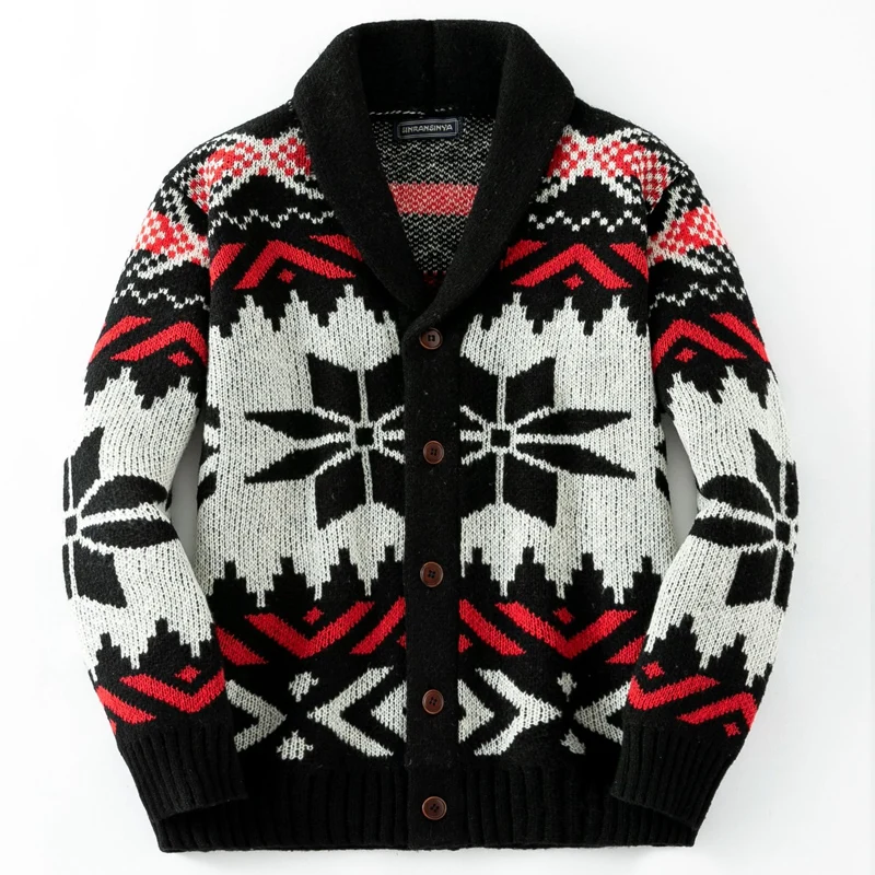 Ethnic Graphic Crochet Knitting Coats Mens Jacket Autumn Vintage Button-up Lapel Sweater Jackets Men Winter Casual Knitted Coat