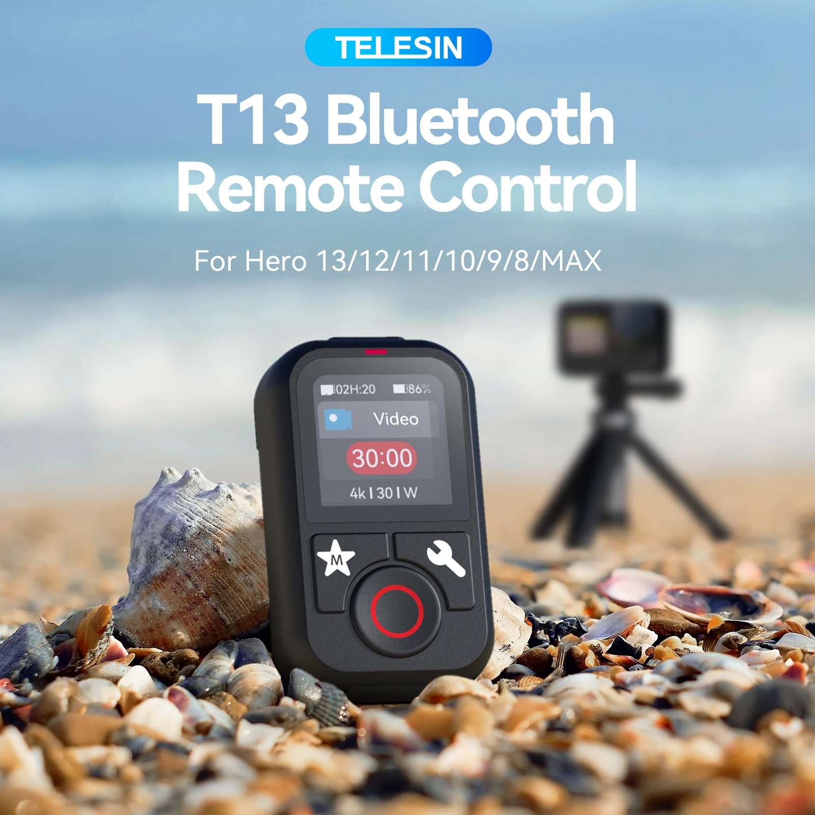 TELESIN Waterproof Bluetooth Wireless Remote Control for Go Pro 13 12 11 10 9 8 Black Max Mini with Wrist Strap Action Camera