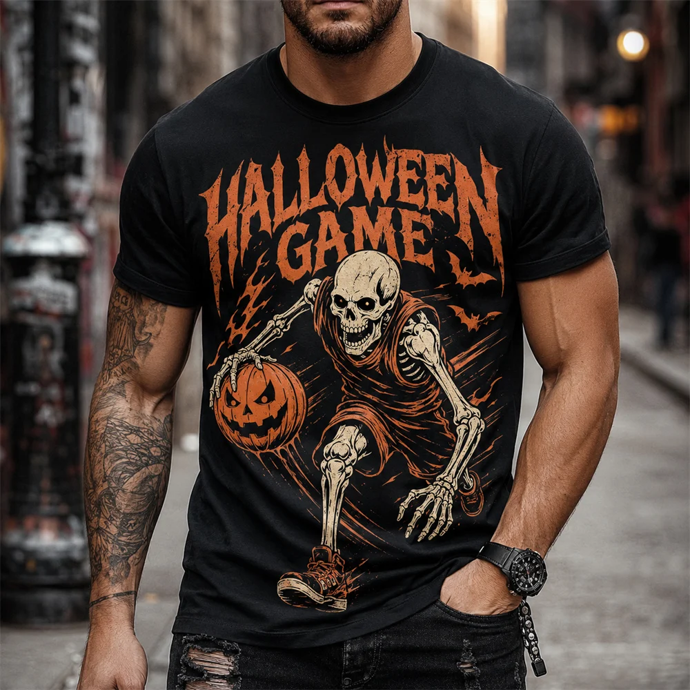 Street Hip Hop Sport Style Skeleton T-shirt Men 3D Print DJ Basketball Music Motorbike Skateboard Halloween Themed Hobby Tee Top