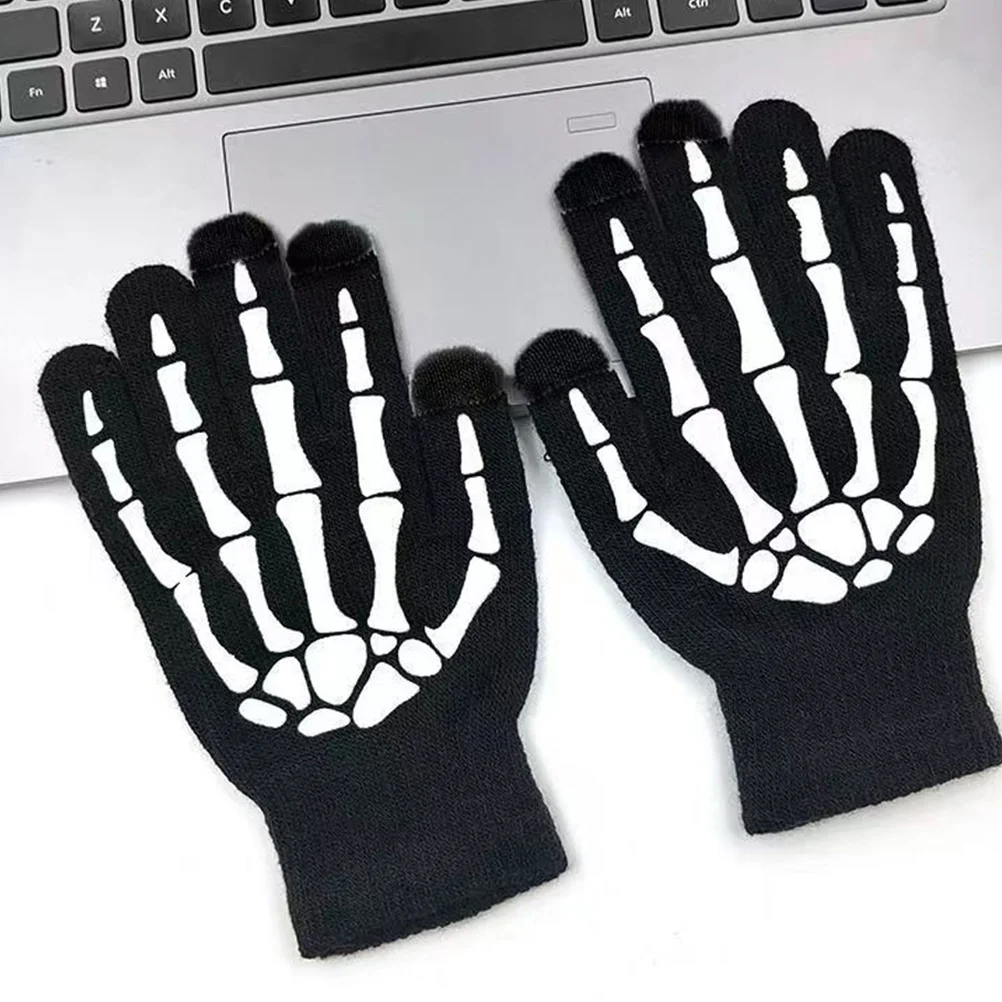 

Fluorescent Gloves Warming-keeping Winter Glowing Skull Bone Halloween for Men