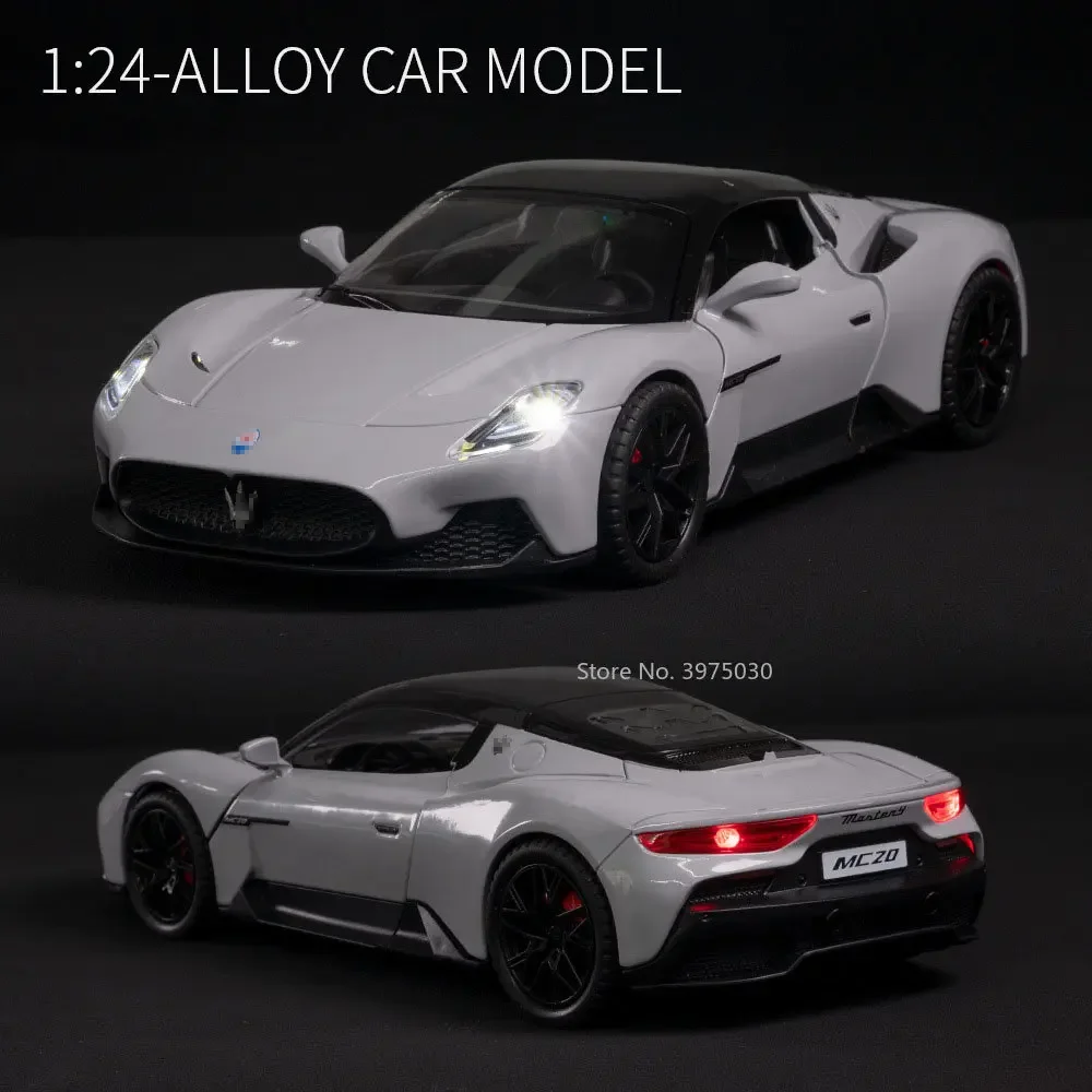 1/22 Maserati MC20 Cabrio Sport Car Model Toy Alloy Diecast Metal Simulation Sound Light 4 Door Opend Vehicle Model Kid Toy Gift