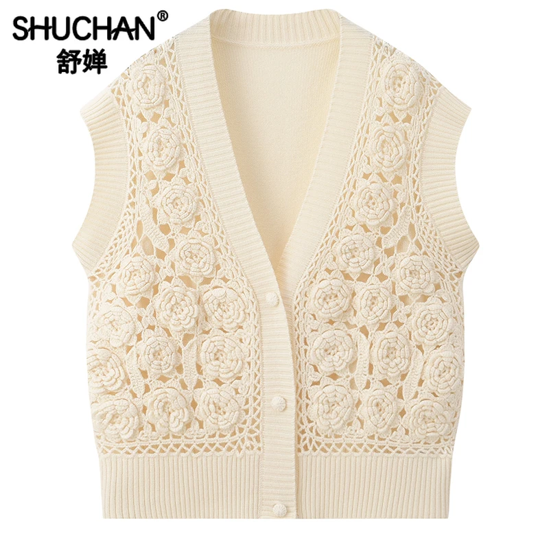 

Crochet Warm 100% Cashmere New Winter Sweater Vest Women Blusa De Frio Feminina V-Neck Sweater Women Knit Vest