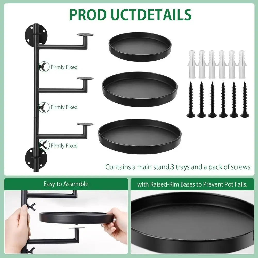 緑の植物鉢植え回転式窓辺プラントスタンドクリエイティブ防水金属製プラントフレームシンプルな3層植物サポートホーム用