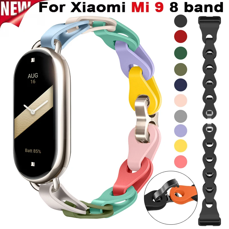 Soft Silicone Ventilate Watch Strap For Xiaomi band 9/8 Sports Loop Wristband For Mi band9 Miband8 smartband Bracelet Accessorie