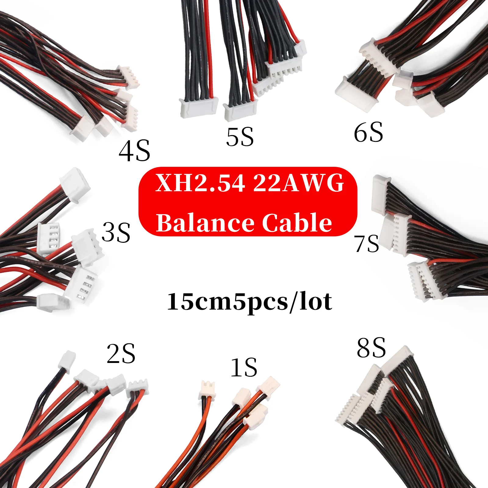 5Pcs JST-XH Balance Charger Cable 1S 2S 3S 4S 5S 6S 7S 8S 22AWG Silicone Wire 15cm Female Plug Connector for Lipo RC IMAX B6