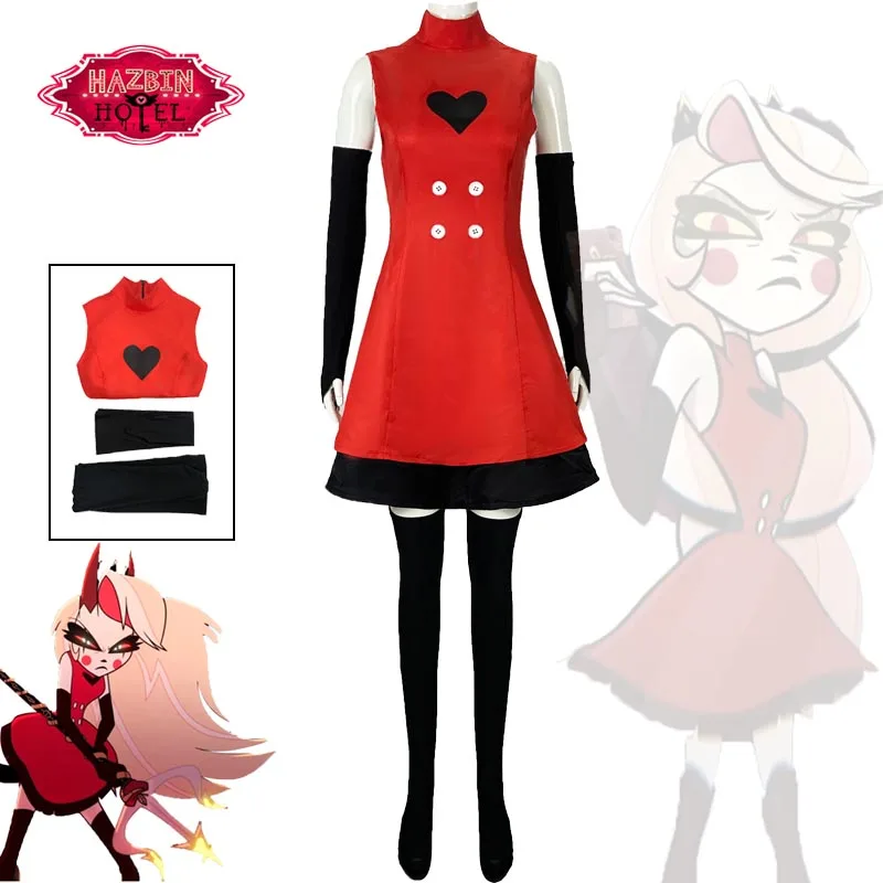 Anime Hazbin Morningstar Cosplay Costume Hotel Turtleneck Red Dress Fight Demon Suit Halloween Carnival Party Clothes for Women