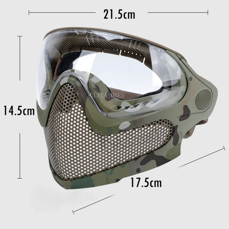 Tactical Full Face Mask Paintball Airsoft Cs Shooting Steel Mesh Breathable Protective Head Helmet Wearing Masks Hunting Gear