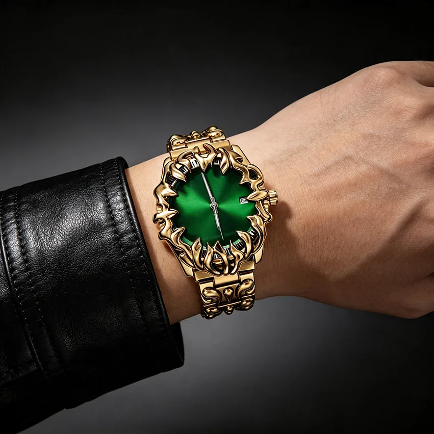 Luxury Y2K Men's Handmade Wristwatch with Dragon Scale Pointed Tin Solder Design European American Light Irregular Original