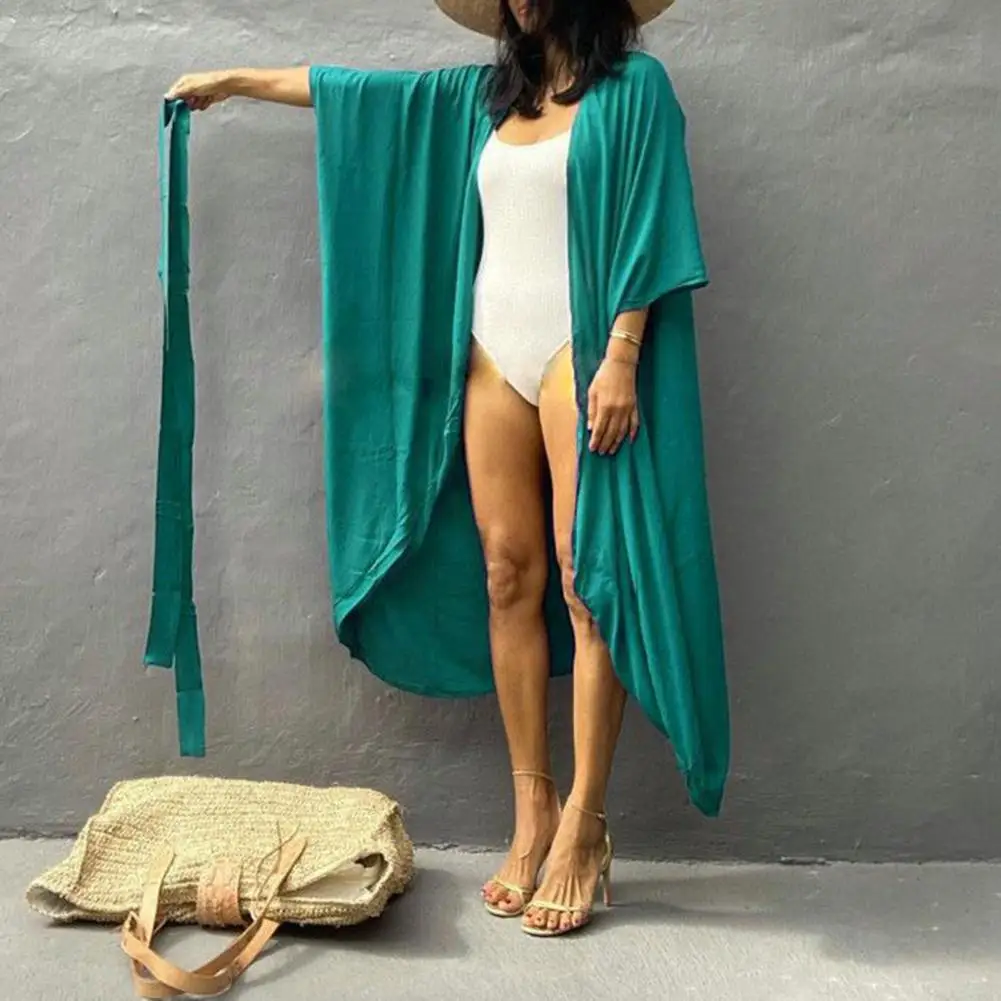 

Быстросохнущий кардиган-накидка для пляжа с V-образным вырезом, на завязках, дышащий, с коротким рукавом, свободного кроя