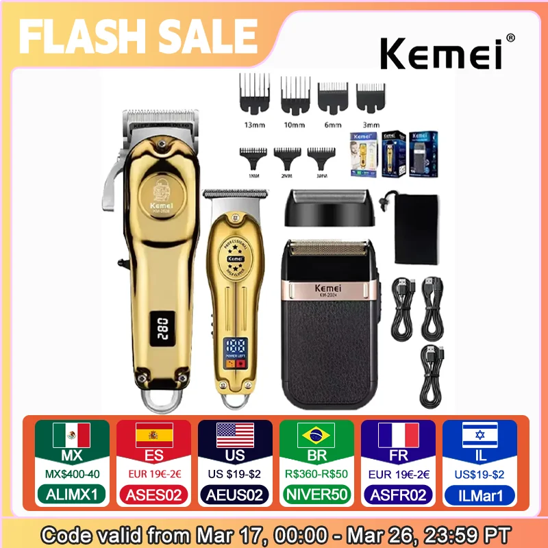 Kemei KM-2628 KM-678 KM-2024 Professional Electric Hair Clippers Beard Clipper Rechargeable Men's Shaver Hair Trimmer Kit Men