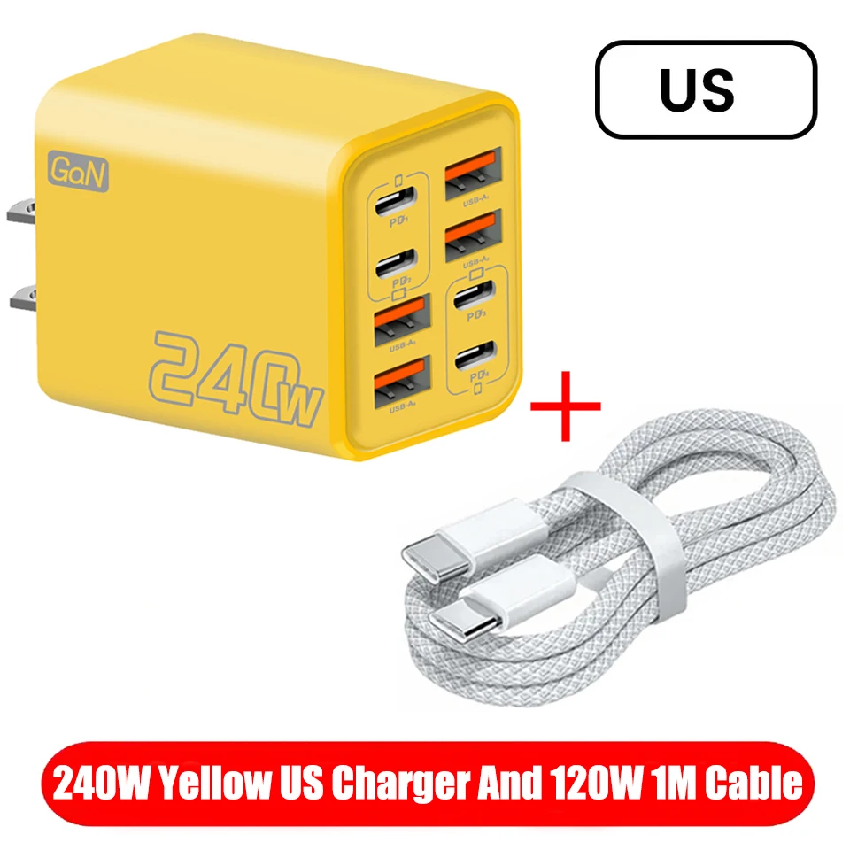8-in-1 GaN USB-C bureaulader 240W snelladen telefoonadapter type-C kabel voor iPhone Samsung Xiaomi EU/VS/VK stekkerlader